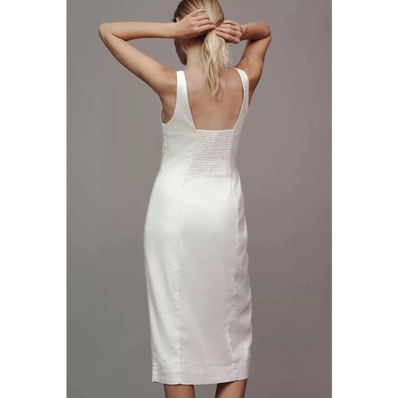 By Anthropologie Sleeveless Linen Button Wrap Midi Dress White 3X - Picture 11 of 11